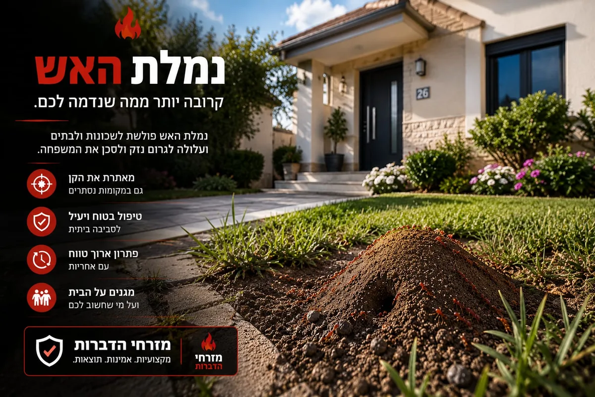סימנים לנמלת האש בגינה ליד הבית