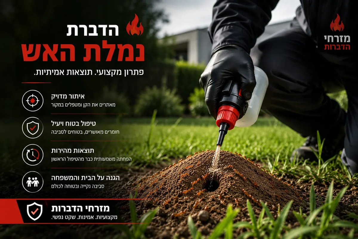מדביר מבצע טיפול מקצועי בקן נמלת האש בגינה